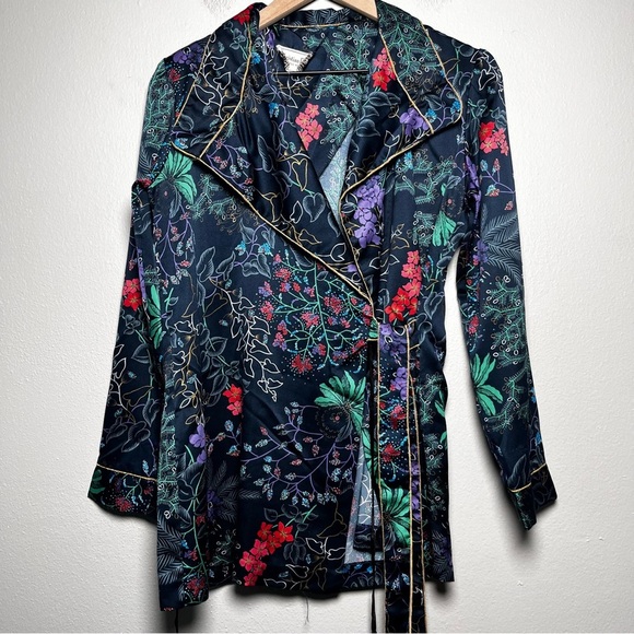 VTG Christian Dior NY 80s Women‎ Robe Medium Green Floral Satin Waist Length - Picture 1 of 10